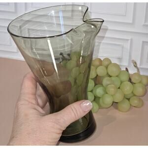 Vtg MCM Empoli Glass Martini Pitcher Smokey Olive Green Cocktail 6.5”